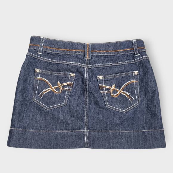 SO Trashy Y2K Micro Mini Denim Skirt Dark Blue Low Rise Stretch 90s 00s Sz 3 - Picture 2 of 6